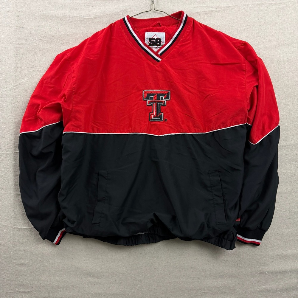 58 Sports Texas Tech Windbreaker Mens XL Red Black Red Raiders Pullover V-Neck
